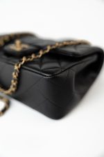 21A Black Lambskin Quilted Mini Top Handle Antique Gold Hardware - Image 10