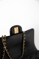 21A Black Lambskin Quilted Mini Top Handle Antique Gold Hardware - Image 12