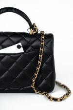 21A Black Lambskin Quilted Mini Top Handle Antique Gold Hardware - Image 13