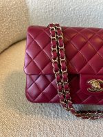21A Burgundy Lambskin Quilted Classic Flap Medium LGHW