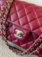 21A Burgundy Lambskin Quilted Classic Flap Medium LGHW - Image 3