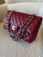 21A Burgundy Lambskin Quilted Classic Flap Medium LGHW - Image 4