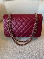 21A Burgundy Lambskin Quilted Classic Flap Medium LGHW - Image 5