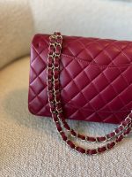 21A Burgundy Lambskin Quilted Classic Flap Medium LGHW - Image 6