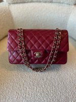 21A Burgundy Lambskin Quilted Classic Flap Medium LGHW - Image 8