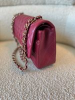 21A Burgundy Lambskin Quilted Classic Flap Medium LGHW - Image 10