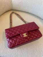 21A Burgundy Lambskin Quilted Classic Flap Medium LGHW - Image 15