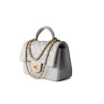 21A Grey Lambskin Quilted Mini Top Handle Antique Gold Hardware - Image 7