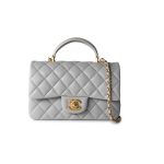 21A Grey Lambskin Quilted Mini Top Handle Antique Gold Hardware - Image 10