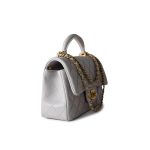 21A Grey Lambskin Quilted Mini Top Handle Antique Gold Hardware - Image 13