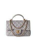 21A Grey Lambskin Quilted Mini Top Handle Antique Gold Hardware