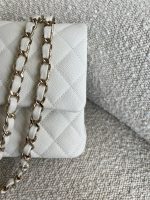 21A White Caviar Quilted Classic Flap Medium LGHW - Image 3