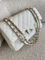 21A White Caviar Quilted Classic Flap Medium LGHW - Image 4
