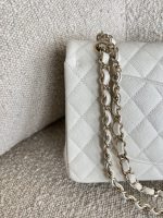 21A White Caviar Quilted Classic Flap Medium LGHW - Image 7