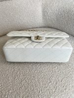 21A White Caviar Quilted Classic Flap Medium LGHW - Image 9