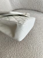 21A White Caviar Quilted Classic Flap Medium LGHW - Image 10