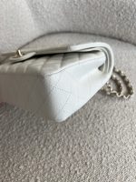 21A White Caviar Quilted Classic Flap Medium LGHW - Image 11