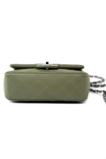 21B Military Green Lambskin Quilted Mini Rectangular Single Silver Hardware - Image 3