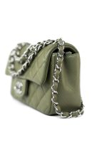 21B Military Green Lambskin Quilted Mini Rectangular Single Silver Hardware - Image 7