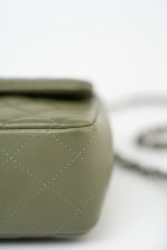 21B Military Green Lambskin Quilted Mini Rectangular Single Silver Hardware - Image 6
