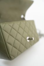 21B Military Green Lambskin Quilted Mini Rectangular Single Silver Hardware - Image 8