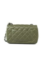21B Military Green Lambskin Quilted Mini Rectangular Single Silver Hardware - Image 10