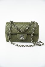 21B Military Green Lambskin Quilted Mini Rectangular Single Silver Hardware - Image 14