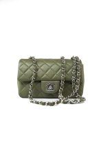 21B Military Green Lambskin Quilted Mini Rectangular Single Silver Hardware - Image 15