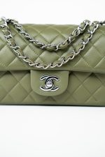 21B Military Green Lambskin Quilted Mini Rectangular Single Silver Hardware - Image 16
