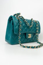 21C Dark Teal Caviar Quilted Classic Double Flap Small Light Gold Hardware - Image 3