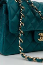 21C Dark Teal Caviar Quilted Classic Double Flap Small Light Gold Hardware - Image 10