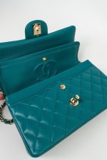 21C Dark Teal Caviar Quilted Classic Double Flap Small Light Gold Hardware - Image 11