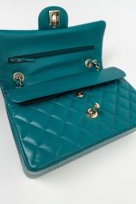 21C Dark Teal Caviar Quilted Classic Double Flap Small Light Gold Hardware - Image 12