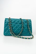 21C Dark Teal Caviar Quilted Classic Double Flap Small Light Gold Hardware - Image 14