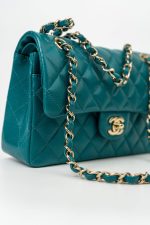 21C Dark Teal Caviar Quilted Classic Double Flap Small Light Gold Hardware - Image 15