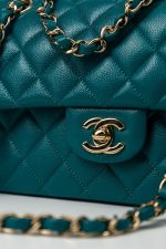 21C Dark Teal Caviar Quilted Classic Double Flap Small Light Gold Hardware - Image 17