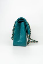 21C Dark Teal Caviar Quilted Classic Double Flap Small Light Gold Hardware - Image 18