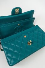 21C Dark Teal Caviar Quilted Classic Double Flap Small Light Gold Hardware - Image 9