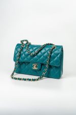 21C Dark Teal Caviar Quilted Classic Double Flap Small Light Gold Hardware - Image 7