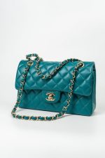 21C Dark Teal Caviar Quilted Classic Double Flap Small Light Gold Hardware - Image 4