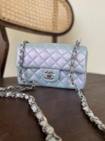 21K Iridescent Blue Calfskin Quilted Rectangular Mini SHW - Image 2