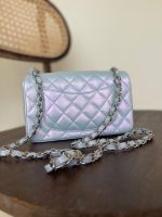 21K Iridescent Blue Calfskin Quilted Rectangular Mini SHW - Image 5