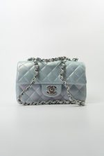 21K Iridescent Blue Calfskin Quilted Rectangular Mini SHW
