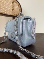 21K Iridescent Blue Calfskin Quilted Rectangular Mini SHW - Image 4