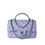 21k Lavender/ Light Purple Lambskin Quilted Mini Top Handle Light Gold Hardware