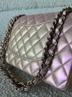 21K Medium Pink Iridescent Lambskin Quilted Classic Flap SHW - Image 7