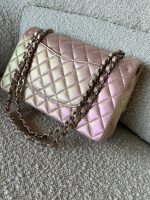 21K Medium Pink Iridescent Lambskin Quilted Classic Flap SHW - Image 10