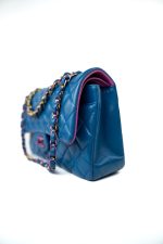 21P Blue Lambskin Quilted Classic Flap Medium Rainbow Hardware - Image 3