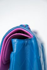 21P Blue Lambskin Quilted Classic Flap Medium Rainbow Hardware - Image 4