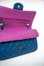 21P Blue Lambskin Quilted Classic Flap Medium Rainbow Hardware - Image 5